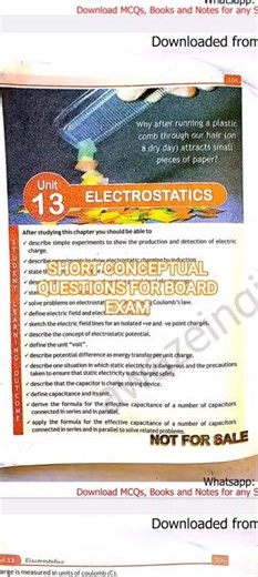 Short Question 2 Answer Class 10 Physics Chapter 13 Electrostatics🔬#slo #mcqs #class10 #numericals