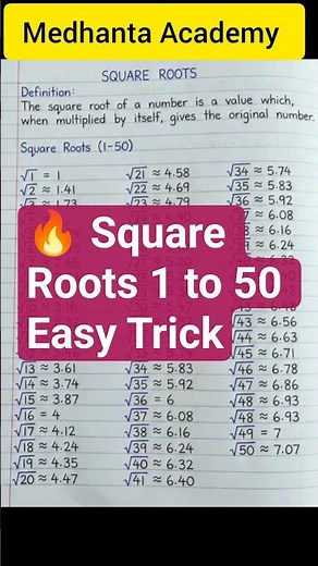 1 to 50 Square Root Practice🎉 #maths#education#squareroot#mathsshorts#viralshorts#1to50#mathstrick