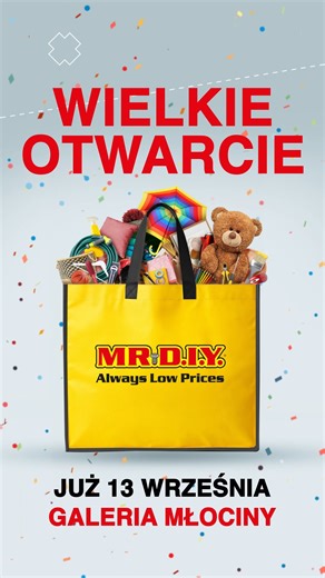 Czas na kolejne wielkie otwarcie! ✨ Już 13.09.2025 od godz. 10:00 zapraszamy Cię do Galerii Młociny na otwarcie nowego sklepu MR.DIY! 🚀 Dlaczego musisz tam być? 🎁 Przy zakupach od 40 zł czekają na Ciebie prezenty 📱 Weź udział w konkursach i zgarnij nagrody, w tym najnowszego iPhone’a 16 🍭 A dla wszystkich – darmowa wata cukrowa! To nie tylko zakupy – to prawdziwa impreza na start! 🔥 Dołącz do nas i przeżyj wydarzenie, o którym będzie mówiła cała Warszawa! 🎉 | MR DIY