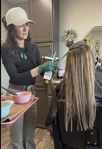 5 tips for coloring extensions 1. Always match the roots 2. Wet down the hair with water before foiling especially if you are newer to coloring extensions 3. Know your color line before coloring on a client, test the colors out on wefts so you know how they take color and what formulas are best 4. When low lighting or adding dimension do partial pull foils, this will give a subtle and natural look and avoid looking chunky 5. Use a mid color for a better blend, having a color to blend between the