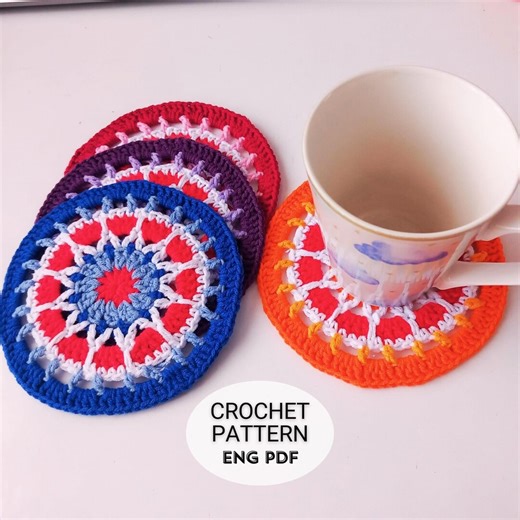 Crochet Coasters Pattern | Mandala Coaster DIY Easy Flower Coasters Crochetting Patterns | English PDF - Etsy