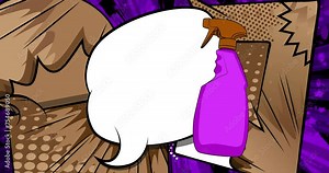 Cartoon Cleaning Product with blank speech bubble, comic book Spray Bottle video. Retro comics pop art animation. Stock Video