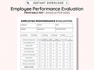 Employee Performance Evaluation Template, Employee Performance Review, Human Resources, Employee Performance Evaluation Form, Contract PDF - Etsy