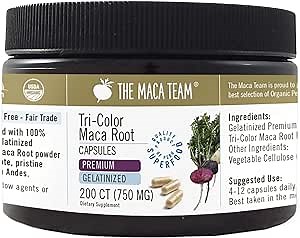 The Maca Team Gelatinized Premium Organic Maca Root Capsules – Certified Organic, GMO- and Gluten-Free, 750 mg, 200 Ct