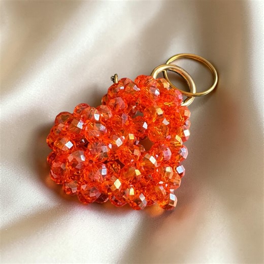 Orange 3D Heart Bag Charm, 8 Mm Beaded Heart Keychain for Purse or Handbag - Etsy