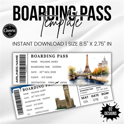 Editable Boarding Pass Template, Printable Plane Ticket, Personalized Travel Gift, Custom Flight Pass, Canva Digital Download - Etsy