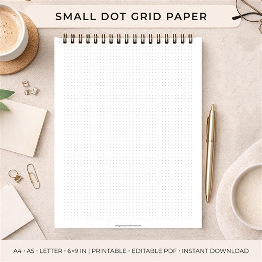 Small Dot Grid Paper Printable | A4 A5 Letter 6x9 | Editable Pdf Ai Eps Vector | Bullet Journal Grid Paper | Planner Printable - Etsy