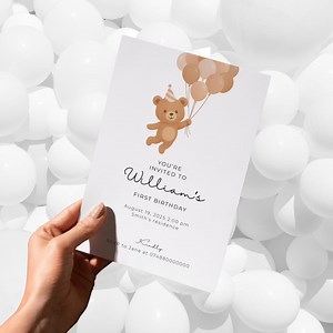 Teddy Bear Birthday Invitation Template: Gender Neutral, Printable (canva Digital Download, 5x7 Inches) - Etsy
