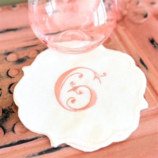 Baroque Monogrammed Scallop Cloth Cocktail Napkins, Set of 4, Embroidered Cocktail Cloth Napkins - Etsy