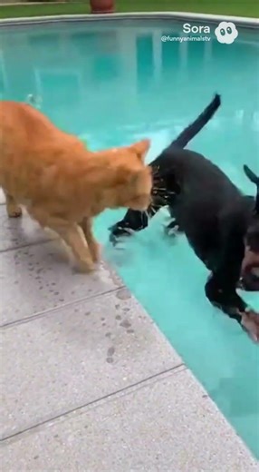 funny cat falling in the pool #cats #dog #funny