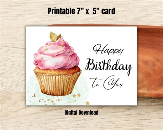 Printable Happy Birthday Cupcake Card (digital Download) - Etsy