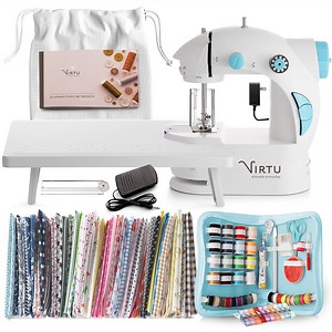 Virtu 122 PC Mini Portable Sewing Machine for Beginner, Kids Sewing Machine and Adults Craft Supplies, Baby Blue