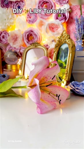 Kusum on Instagram: "DIY Paper Lily | How to make a Lily flower Supplies used: • 2 sheets of paper towel • Watercolor • Glue • Water • Glue gun • Scissors • Brush .. . #lily #diy #craft #paperflowers #artbyasolat C:: @artby_asolat"