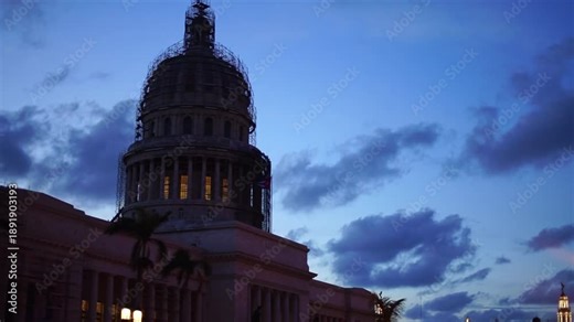 Historic architecture of the National Capitol Building and the Great Theater in the city of Havana Cuba
