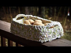 Crochet Rectangle, oblong Basket Fabric Strips or T-shirt Yarn. Part 1 of 2. Crochet Easter Basket