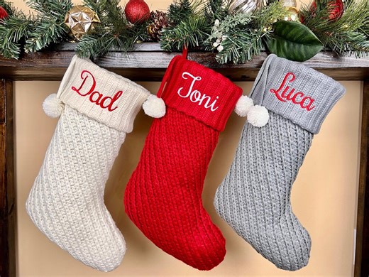 2026 Personalized Knit Christmas Stocking: Custom Embroidered Name, Red and White Holiday Decor - Etsy
