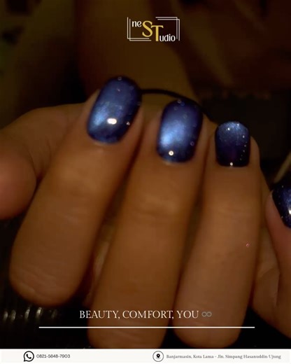 𝐍𝐚𝐢𝐥 • 𝐄𝐲𝐞𝐥𝐚𝐬𝐡 • 𝐁𝐫𝐨𝐰 • 𝐅𝐨𝐨𝐭 • 𝐖𝐚𝐱𝐢𝐧𝐠 • 𝐇𝐚𝐢𝐫 𝐂𝐚𝐫𝐞 on Instagram: ". Natural Nails X Cat Eye Blue 💙 𝐍𝐚𝐢𝐥 | 𝐄𝐲𝐞𝐥𝐚𝐬𝐡 | 𝐁𝐫𝐨𝐰𝐬 | 𝐖𝐚𝐱 | 𝐅𝐨𝐨𝐭 | 𝐇𝐚𝐢𝐫 ✨ Beauty, Comfort, You . . 📍 #NestudioBanjarmasin (Google Maps) Jl. Simpang Hasanuddin Ujung, Kota Lama — Banjarmasin Tengah, buat kamu yang suka perawatan tenang & estetik 🌿 💌 Yuk, booking sekarang melalui 082156487903 #SalonBanjarmasin #BeautyBarBanjarmasin #NailArtBanjarmasin #NailExtensionB