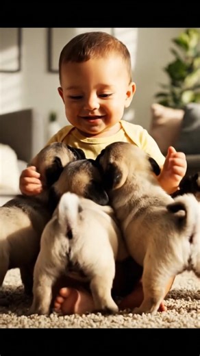 A Baby Surrounded by Puppies 🥹🐾 (So Pure!)