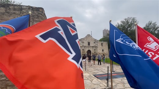 🏀 The Road to the Final Four ends in the Alamo City! The University of Houston, Duke University, Auburn University, and the University of Florida are bringing March Madness to the heart of San Antonio — and their flags now fly proudly in front of the historic Alamo Church as a warm welcome to teams and fans alike. San Antonio is ready for an unforgettable weekend of college hoops and Texas hospitality. #MarchMadness #MFinalFour #RememberTheAlamo | The Alamo