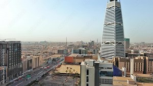 Riyadh: Aerial view of capital city of Saudi Arabia, modern city skyline, Al Olaya financial district with skyscrapers - landscape panorama of Arabian Peninsula from above