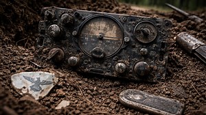 Watch a forgotten Luftwaffe airfield give up buried equipment cockpit parts and relics hidden since 1944