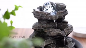 WICHEMI Indoor Fountains Tabletop Fountain Waterfall Fountain Indoor Water Feature Stacked Rocks Feng Shui Zen Meditation Relaxation Desktop Fountain with LED Light for Home and Office Decor(Style 5)