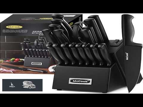 McCook Premium Black Knife Sets German Stainless Steel Kitchen Knives Block Set