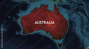 Zoom from Earth to Australia. World map animation with country borders, Images from NASA