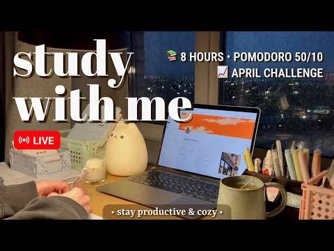 8 Hour • Study With Me • Challenge | Pomodoro 50/10 | Relaxing Fireplace Sound