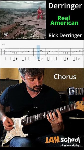 Rick Derringer Hulk Hogan Theme song (Real American) Guitar solo with TAB