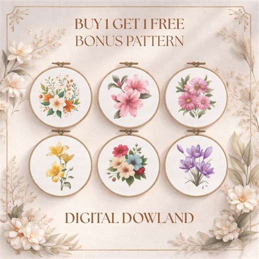 Watercolor Floral Embroidery Hoop Designs, Botanical Needlework Pattern Bundle (digital Download) - Etsy