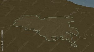 Darlington, unitary authority with its capital, zoomed and extruded on the administrative map of England in the conformal Stereographic projection. Animation 3D