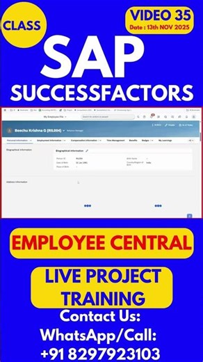 SAP SuccessFactors EC Training Online Tutorial Class 35 13th Nov 2025 #sapsuccessfactorstraining