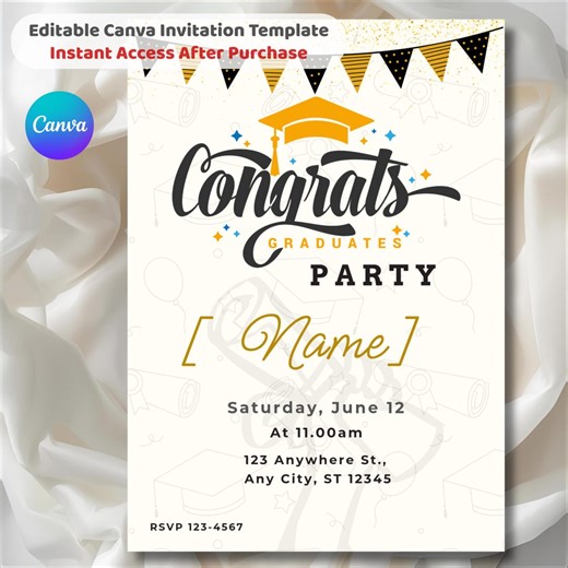 Congrats Graduation Party Invitation Template | Editable Canva Graduation Invite | Graduation Celebration Party Invite Printable Download - Etsy