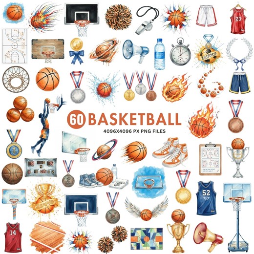 Basketball Clipart, Basketball PNG, Sports Clipart, Watercolor Basketball Art, Basketball Player, Kids Sports Clipart, Commercial Use Pngs - Etsy