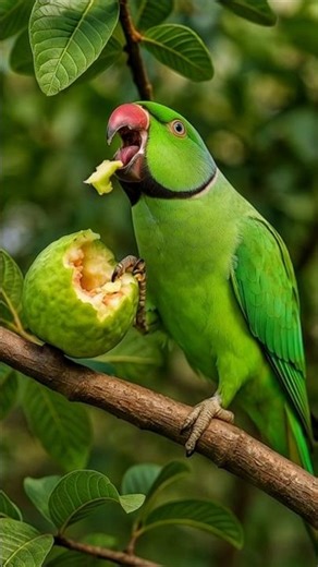 The Sweetest Bite: Majestic Parrot Enjoying a Guava Treat 🍈😍