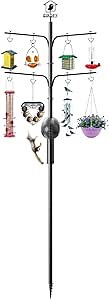 NETVUE by Birdfy Bird Feeder Pole with Effective Squirrel Baffle, 108 Inch Rust-Proof Pole Kit, 8 Adjustable Hooks for Outdoor Wild Bird Feeder, Bath, House Hanging & Mounting