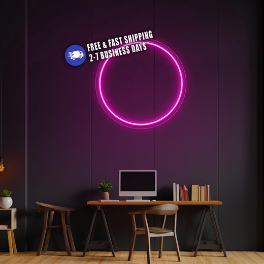 Battery Operated Led Circle Neon Sign, Circular Battery Powered Neon Sign Cyberpunk Ring, Round Geometric Neon Sign Battery Neon Light Ring - Etsy