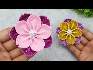How to Make Flowers from Glitter Foamiran - Super Easy DIY Flower from Foam Sheet