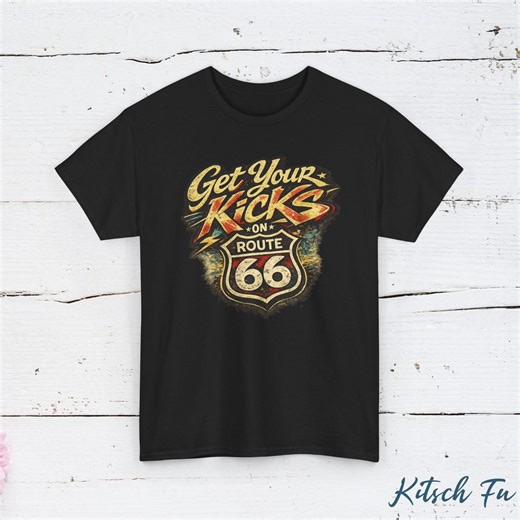 Get Your Kicks on Route 66 Metal Tee | 80s Rock Style Highway Shield Shirt Vintage Road Trip Graphic - Etsy
