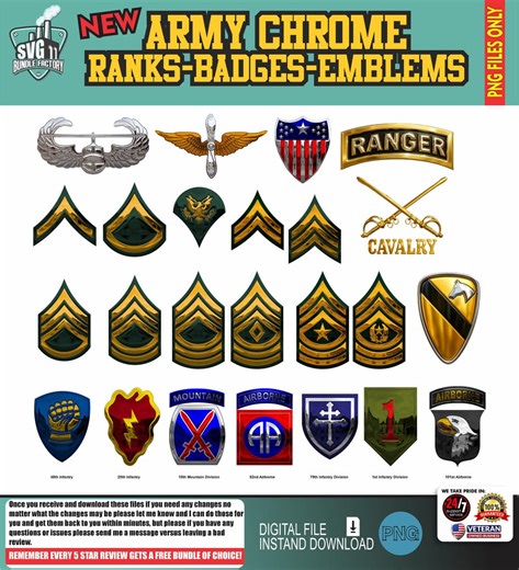 Army Chrome Ranks Badges Emblems, Airborne, Ranger SVG PNG PDF (digital Download) - Etsy
