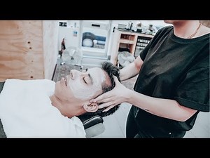 Relaxing facial & head massage from female barber (ASMR - No Talking - Nomad Barber - Part 2)