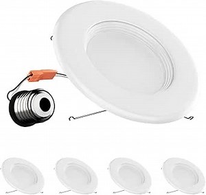 LEDMyplace 5/6 inch 15W Round Dimmable Retrofit LED Recessed Downlight, Pack of 4, Replacement of 55W, 1100 Lumens, 3000K Warm White, Baffle Trim Can Lights, Ceiling Lighting for Home, Office