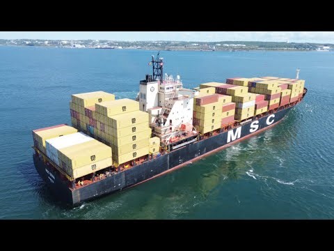 Awesome Aerial 4K View! Container Ship MSC SENA Inbound into Halifax, NS - PSA Atlantic Hub Pier