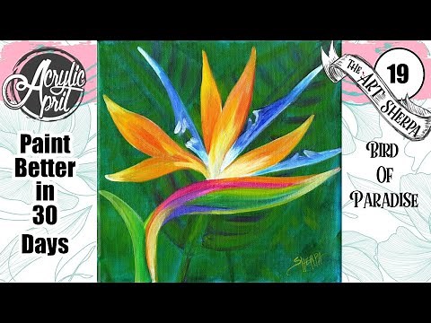 How to paint a Bird of Paradise Flower 🌺🌸🌼 Easy Acrylic Step by Step Day 19 #AcrylicApril2022