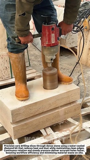 Core Drilling Power Cuts Perfect Holes in Solid Stone