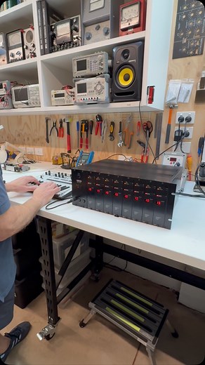 Great having our Yamaha TX816 FM synth module back in service in Studio 1. This rack of 8 DX-7s had a power supply failure, which is not uncommon with this model. The early switch-mode power supply was prone to heating and capacitor failure issues as it was running close to its limits so Steve replaced it with a brand new modern switch-mode supply. Now we are cooking! #yamahatx816 #analogsynth #synthtech #synthrepair #synthtempletech | SynthTemple