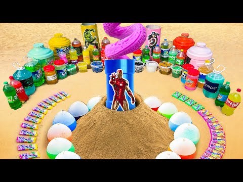 Giant Toothpaste Eruption from Circle Balls Hole with Coca-Cola, Fanta, 7up, Sprite vs Mentos!