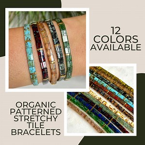 Organic Patterned Stackable Beaded Bracelets | Glass Tile Bracelets | 24k Gold | Miyuki Tila | Stretchy Elastic Bracelet - Etsy
