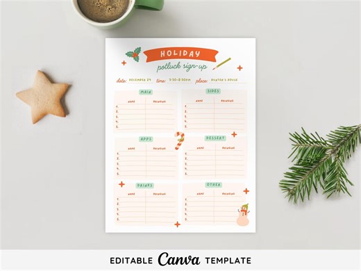 Editable Holiday Potluck Sign up Sheet Printable L Potluck Sign up | Printable Holiday Party Sign-up Sheet Office Christmas Party - Etsy